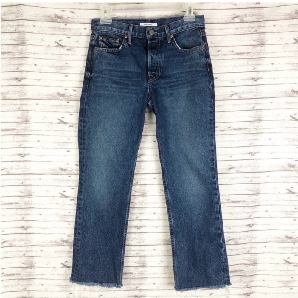 GRLFRND Tatum Crop Flare Raw Hem Cotton Only Lies Button Fly Denim Jeans